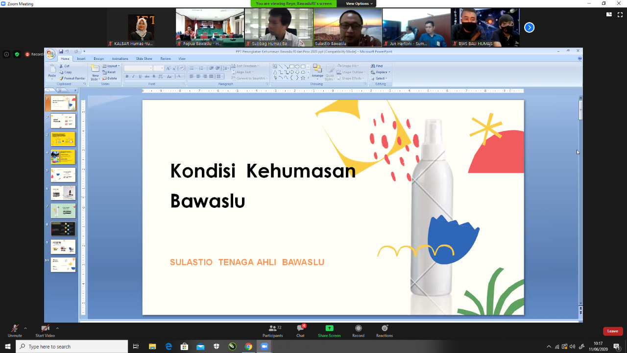 Pelatihan Daring, Fritz Ajak Bawaslu Provinsi Perkuat Program Kehumasan