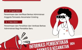 informasi terkait pembentukan Panwaslu Kecamatan untuk Pilkada Tahun 2024, silahkan pantau terus media sosial Bawaslu Provinsi Kalbar dan Bawaslu Kabupaten/Kota.