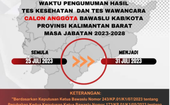 PENGUMUMAN PERPANJANGAN Hasil Tes Kesehatan dan Tes Wawancara Calon Anggota Bawaslu Kabupaten/Kota Provinsi Kalimantan Barat Masa Jabatan 2023-2028Â 